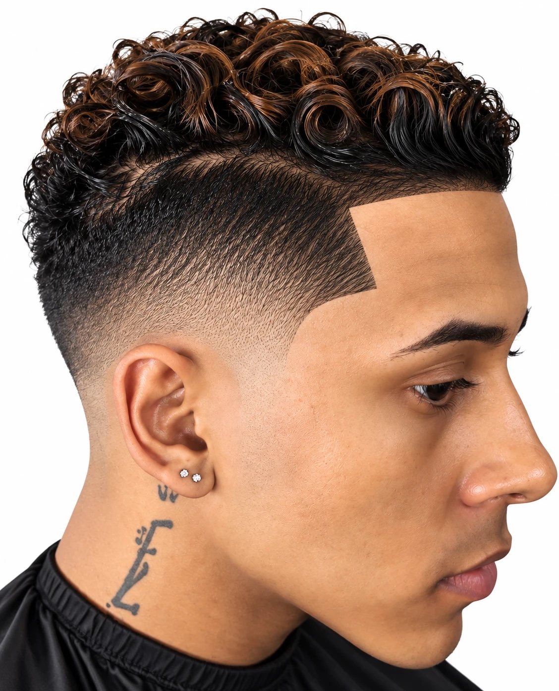 Curly top with burst fade and sharp lineup