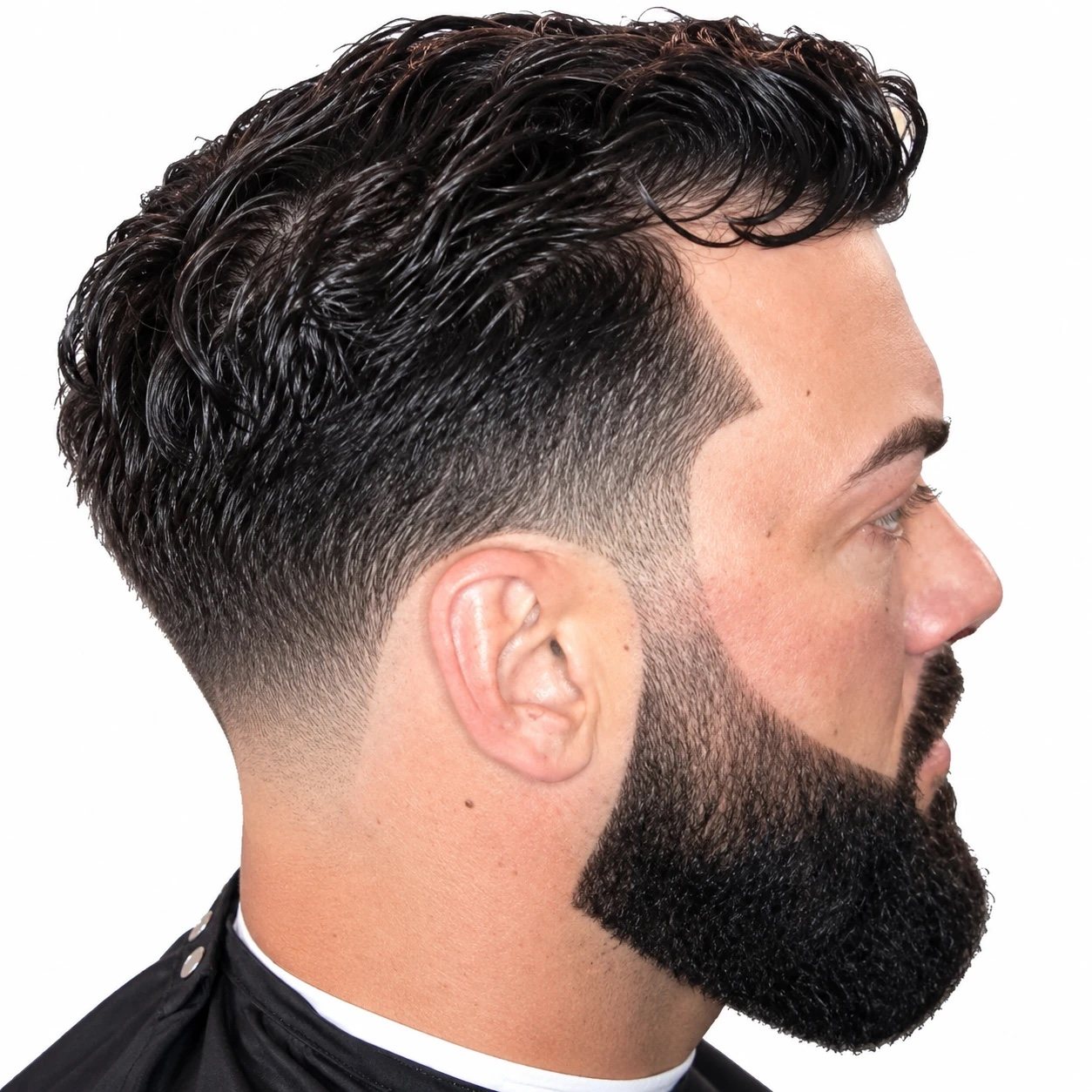 Textured top with taper and full beard