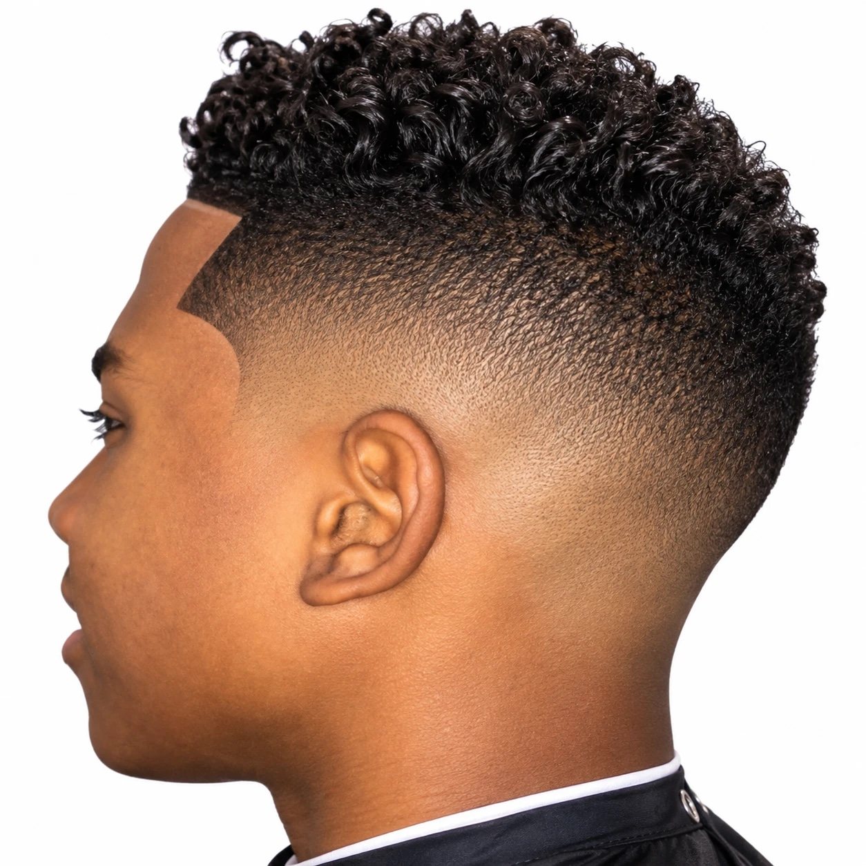 Curly high-top with drop fade